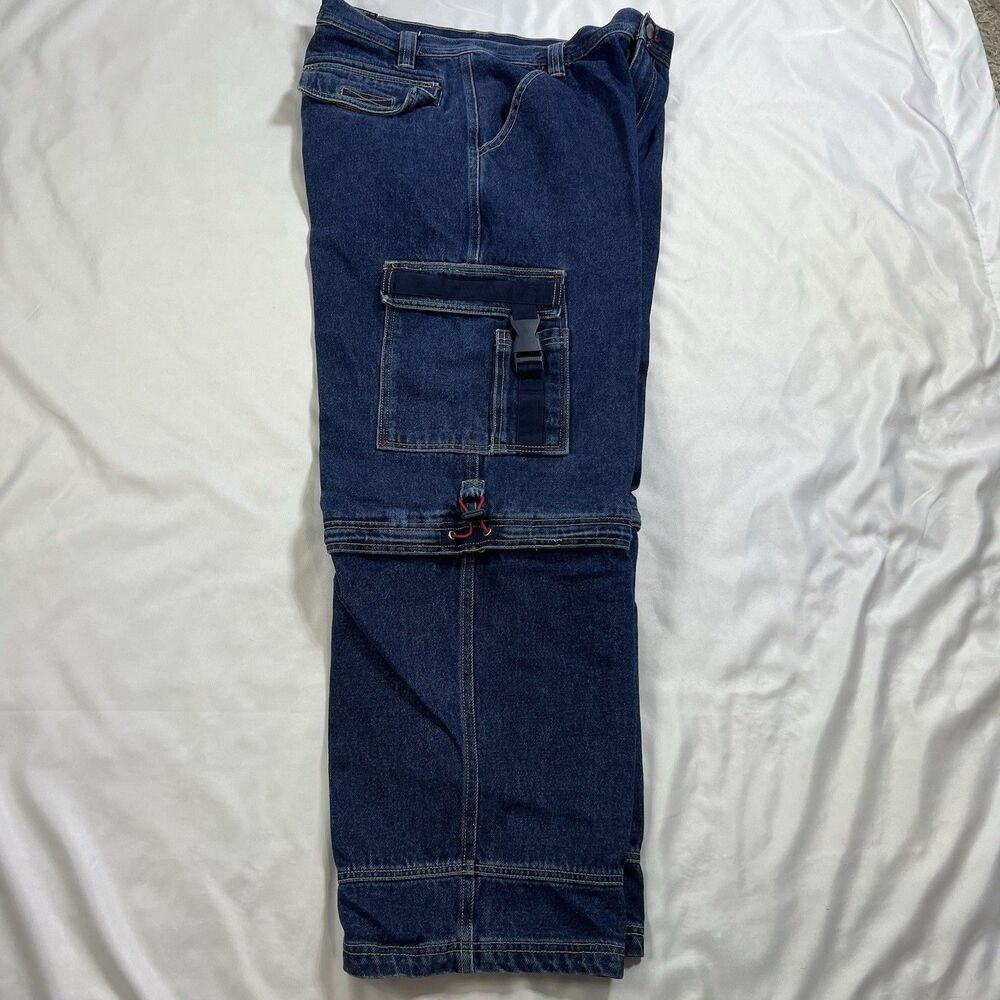Vintage Bugle Boy Jeans Men Dark Wash Cargo Coverts To Shorts 36x30 Baggy Rare